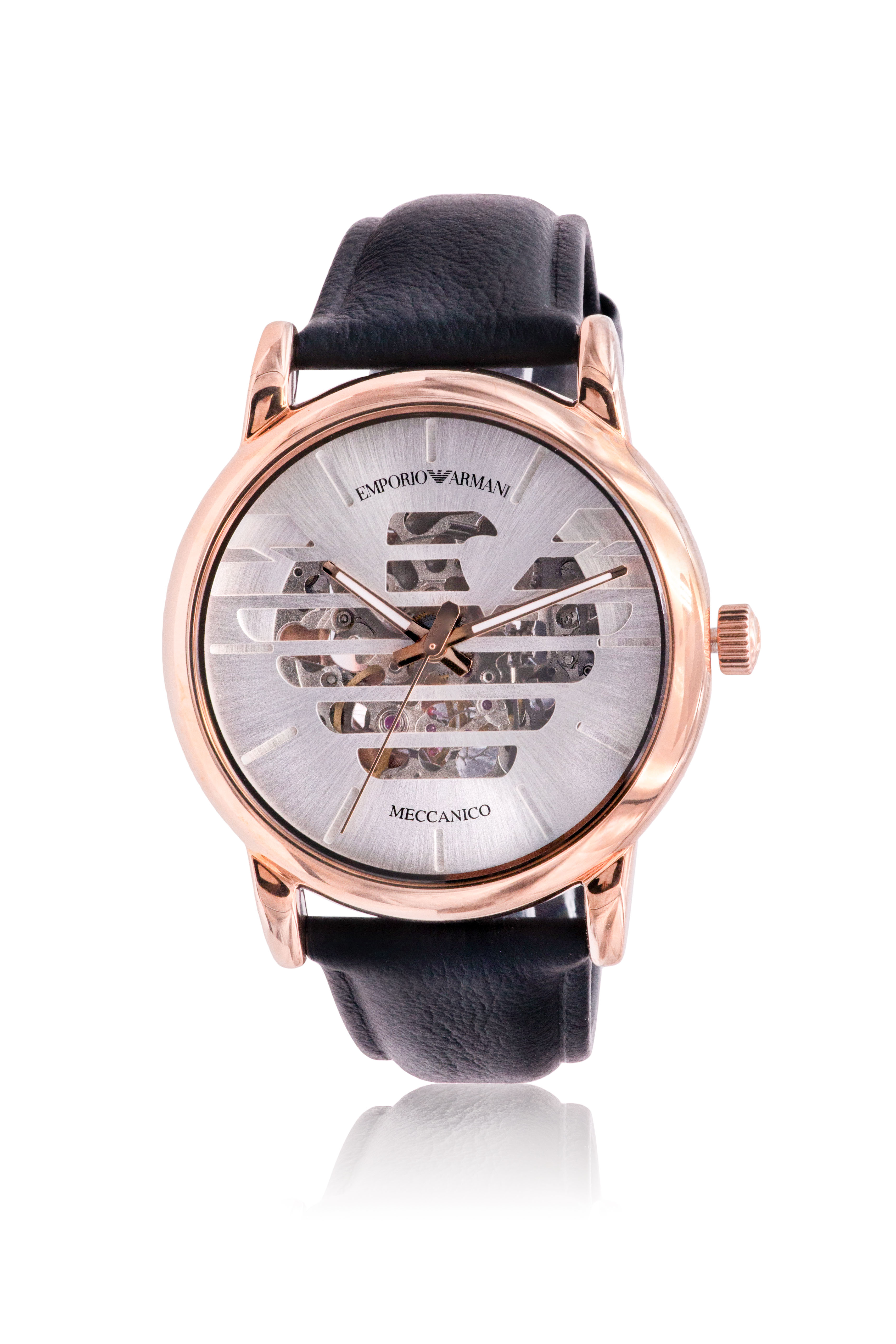 Emporio Armani Rose Gold-Tone Leather Automatic Mens Watch AR60031