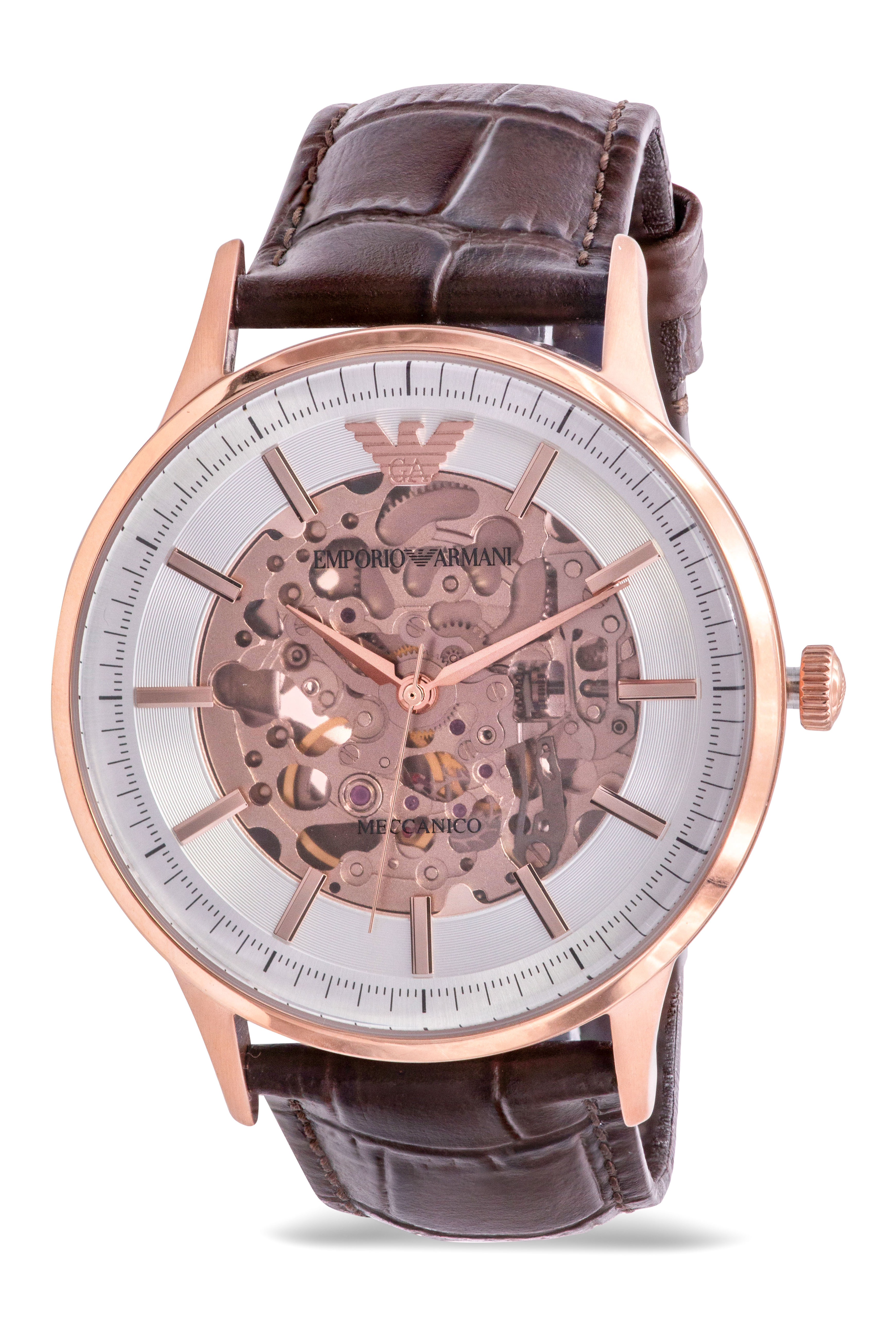 Emporio Armani Brown Leather Automatic Mens Watch AR60039