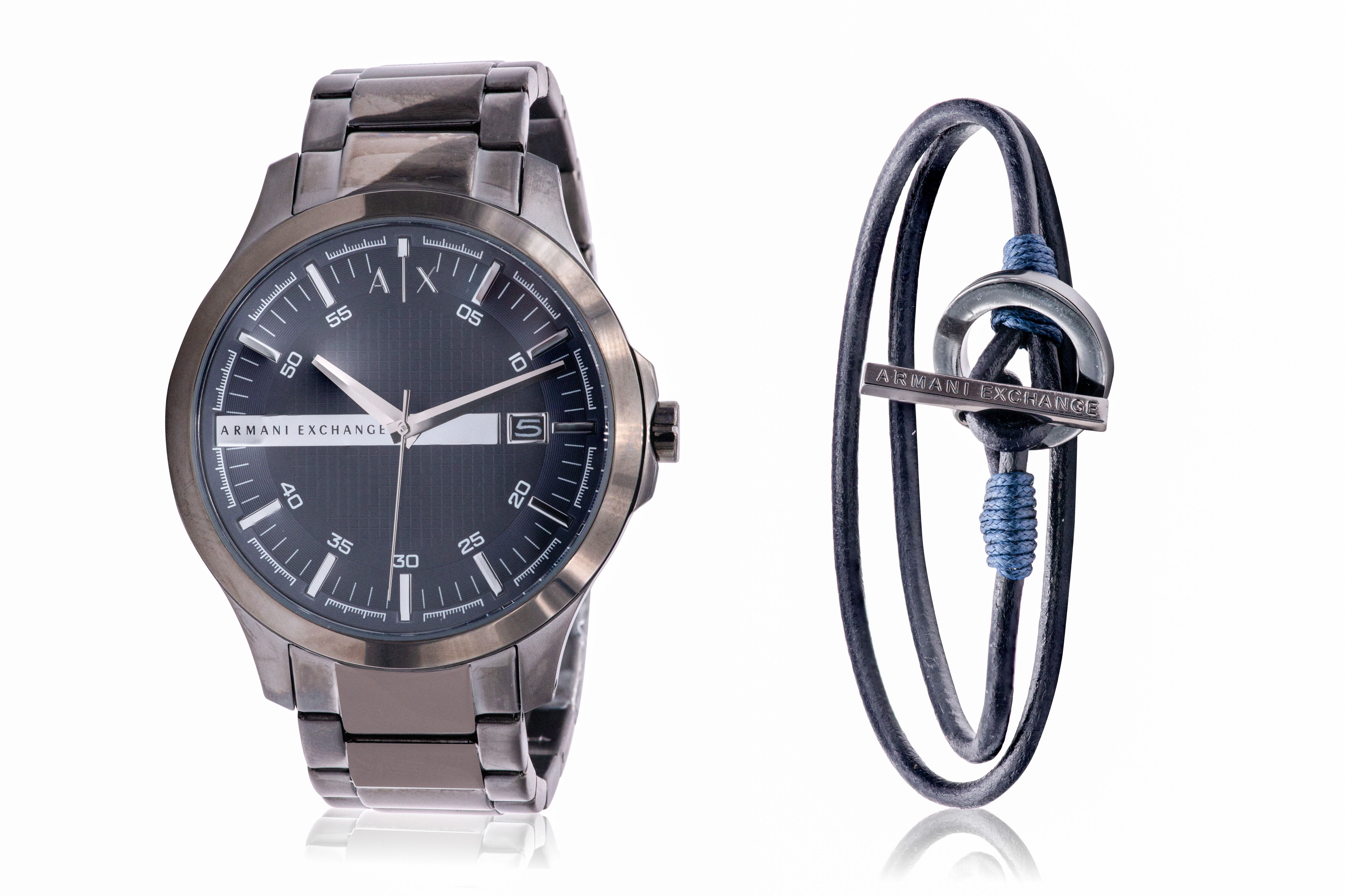 Armani Exchange Gunmetal Watch and Bracelet Gift Set AX7127