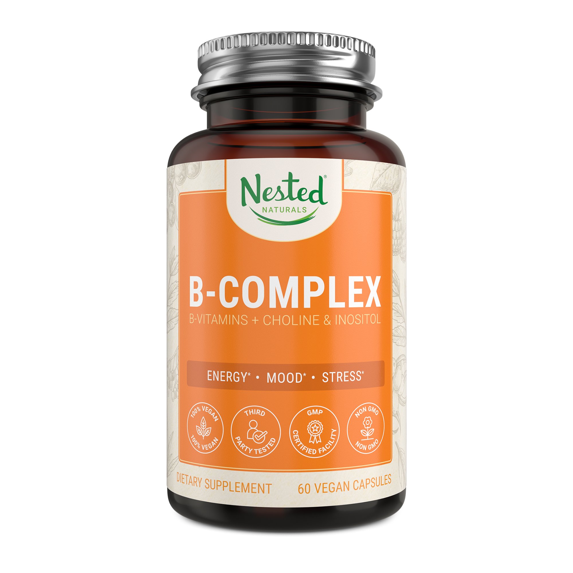 Vegan B-Complex Vitamins Plus Choline & Inositol - High Potency Supplement