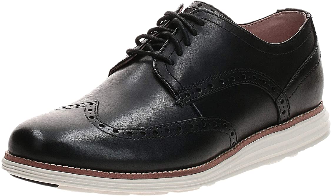 Cole Haan Mens Original Grand Shortwing Oxford Shoe - Black Leather/White - 9
