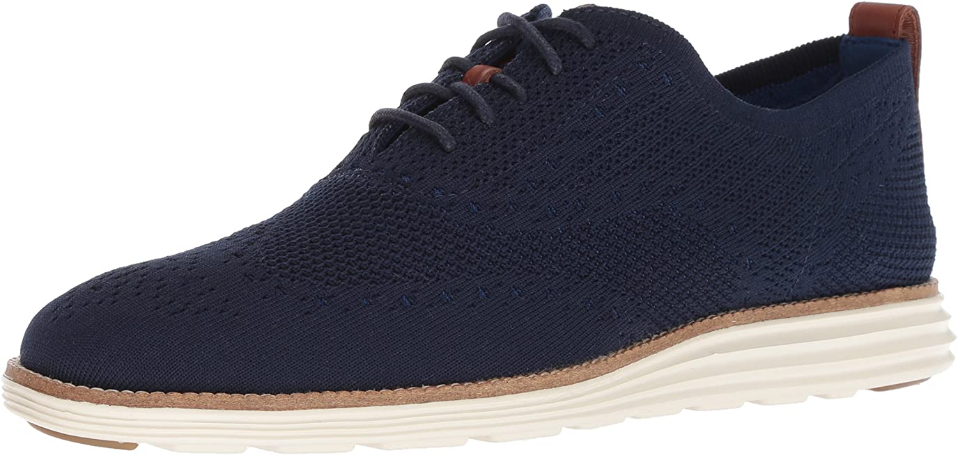 Cole Haan Mens Original Grand Knit Wing TIP II Sneaker - Navy/Ivory - 12