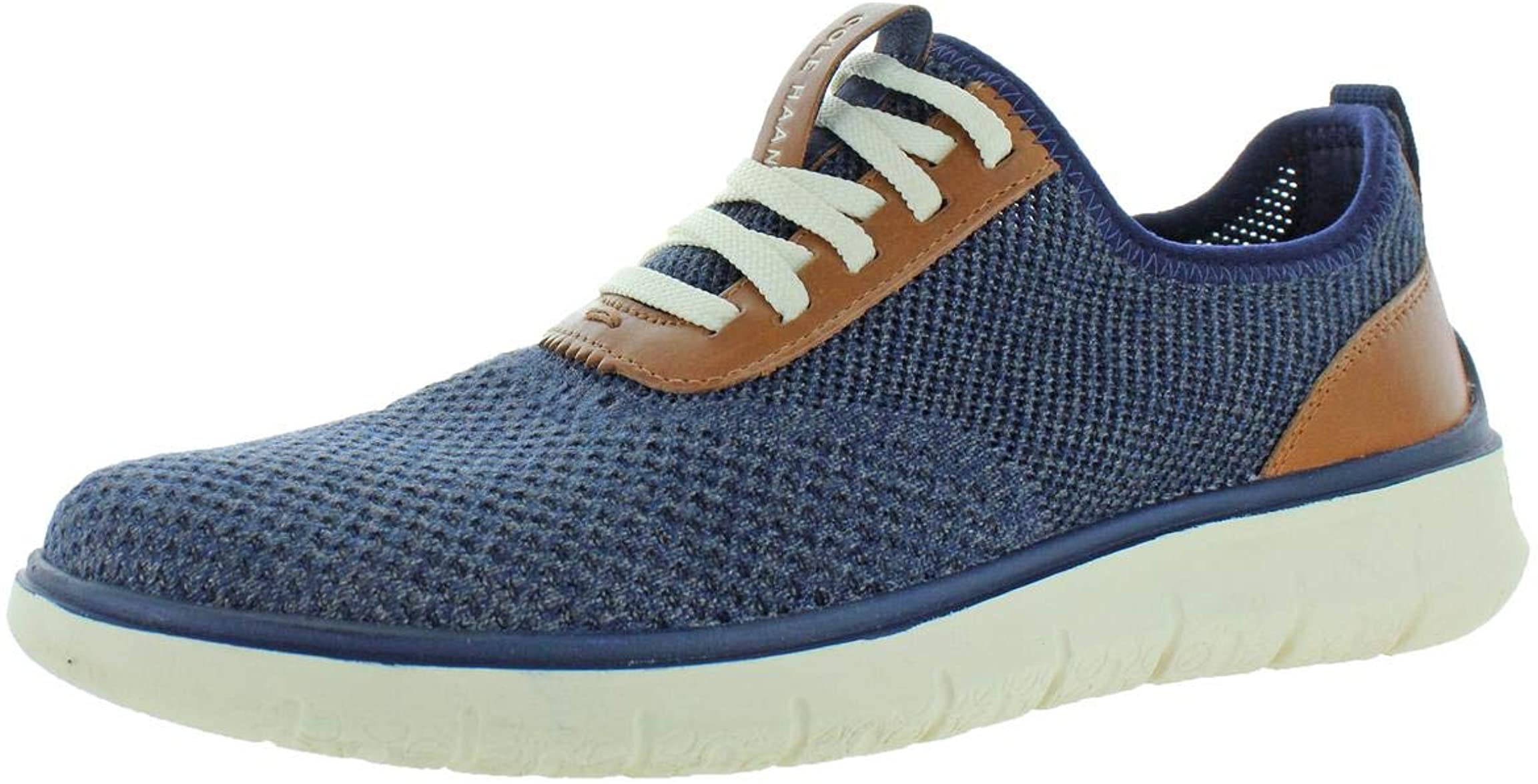 Cole Haan Mens Generation Zerogrand Stitchlite Sneaker - Marine Blue/Gray Pinstripe Knit/Ch British Tan/Ivory - 9.5