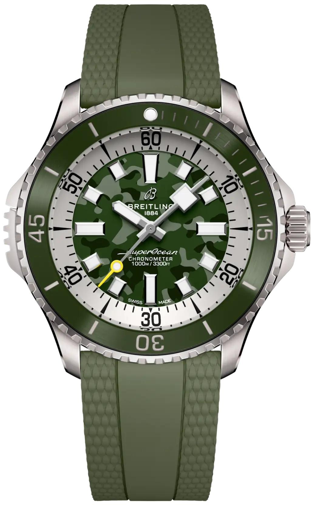 Breitling Superocean Automatic 46 Super Diver Green Dial Rubber Automatic Mens Watch