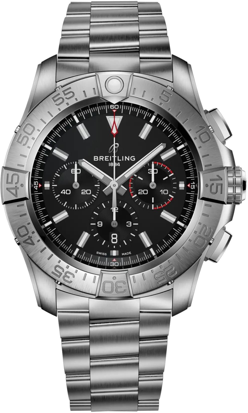 Breitling Super Avenger B01 Chronograph 46 Black Dial Leather Automatic Mens Watch