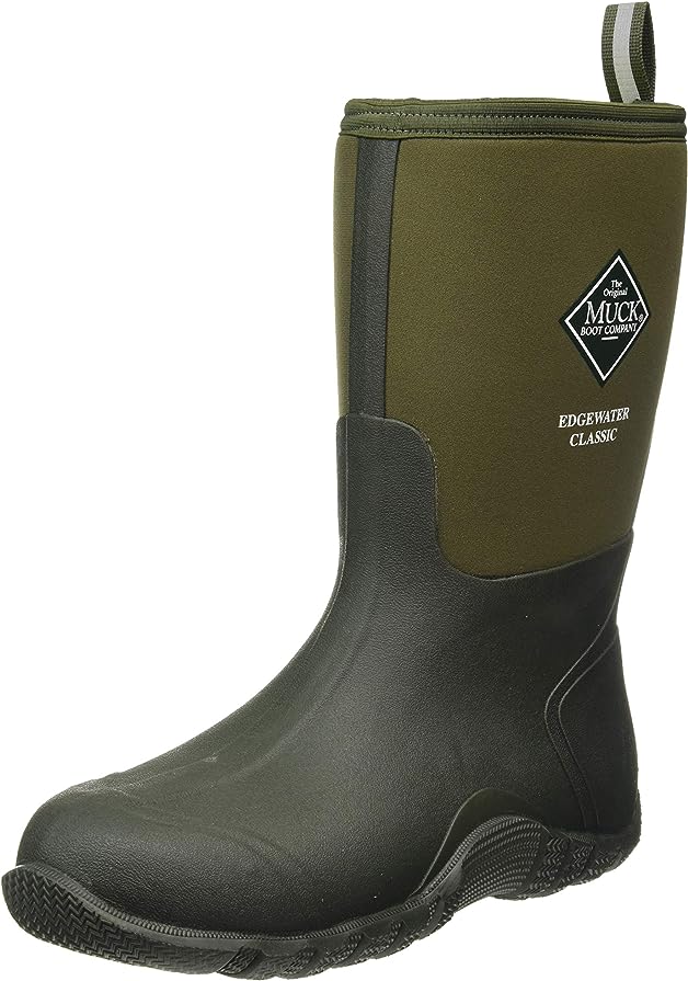 Muck Boot Mens Edgewater Classic Mid Black Rubber Boots - Green - 12