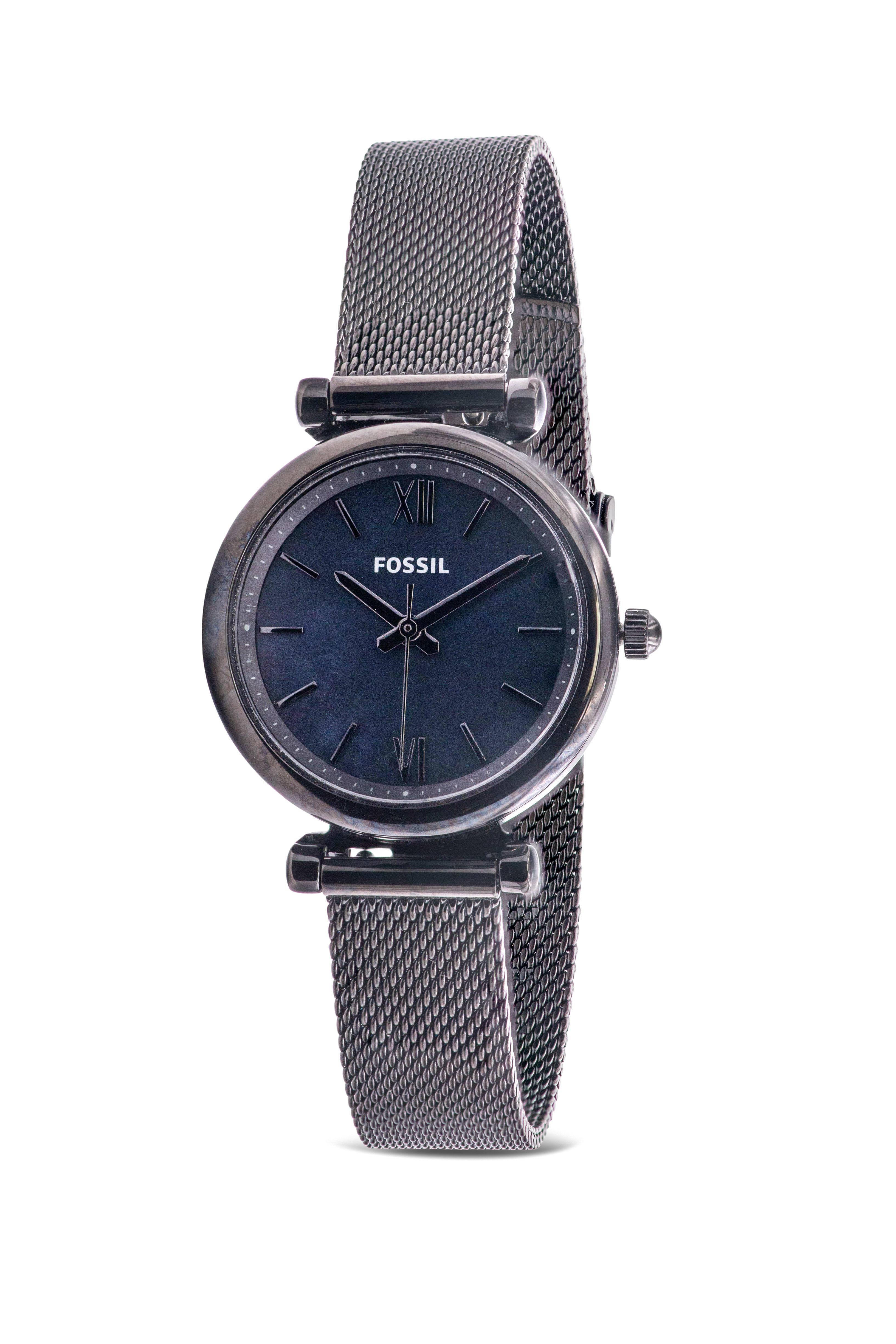 Fossil Carlie Mini Black Stainless Steel Mesh Ladies Watch ES4613