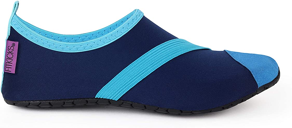 FitKicks Original Womens Foldable Active Lifestyle Minimalist Footwear Barefoot Yoga Sporty Water Shoes - Medium - Navy V2