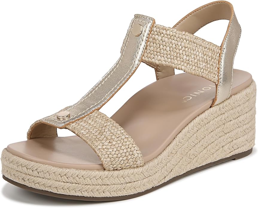 Vionic Womens Calera Wedge Sandal - Gold Metallic Leather - 10