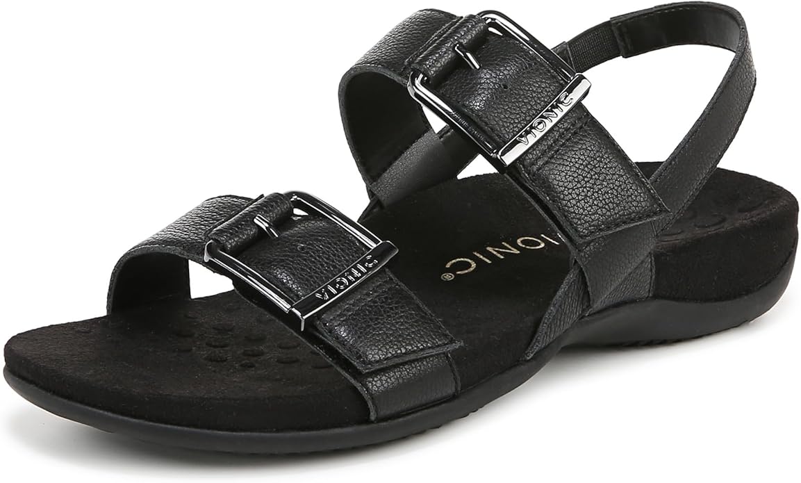 VIONIC Womens Reese Slingbacks Heeled Sandal - Black Leather - 10