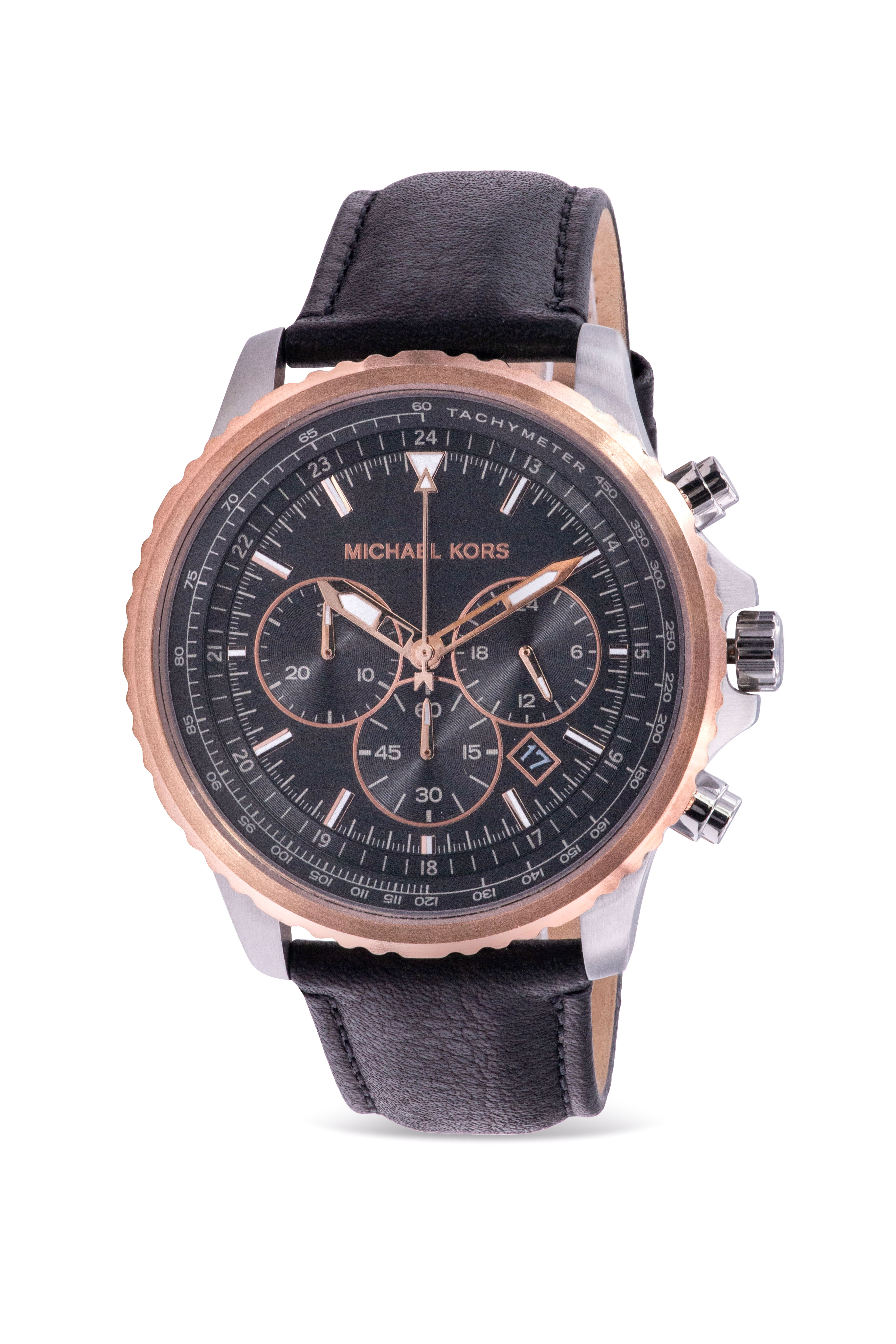 Michael Kors Cortlandt Chronograph Black Leather Mens Watch MK8905