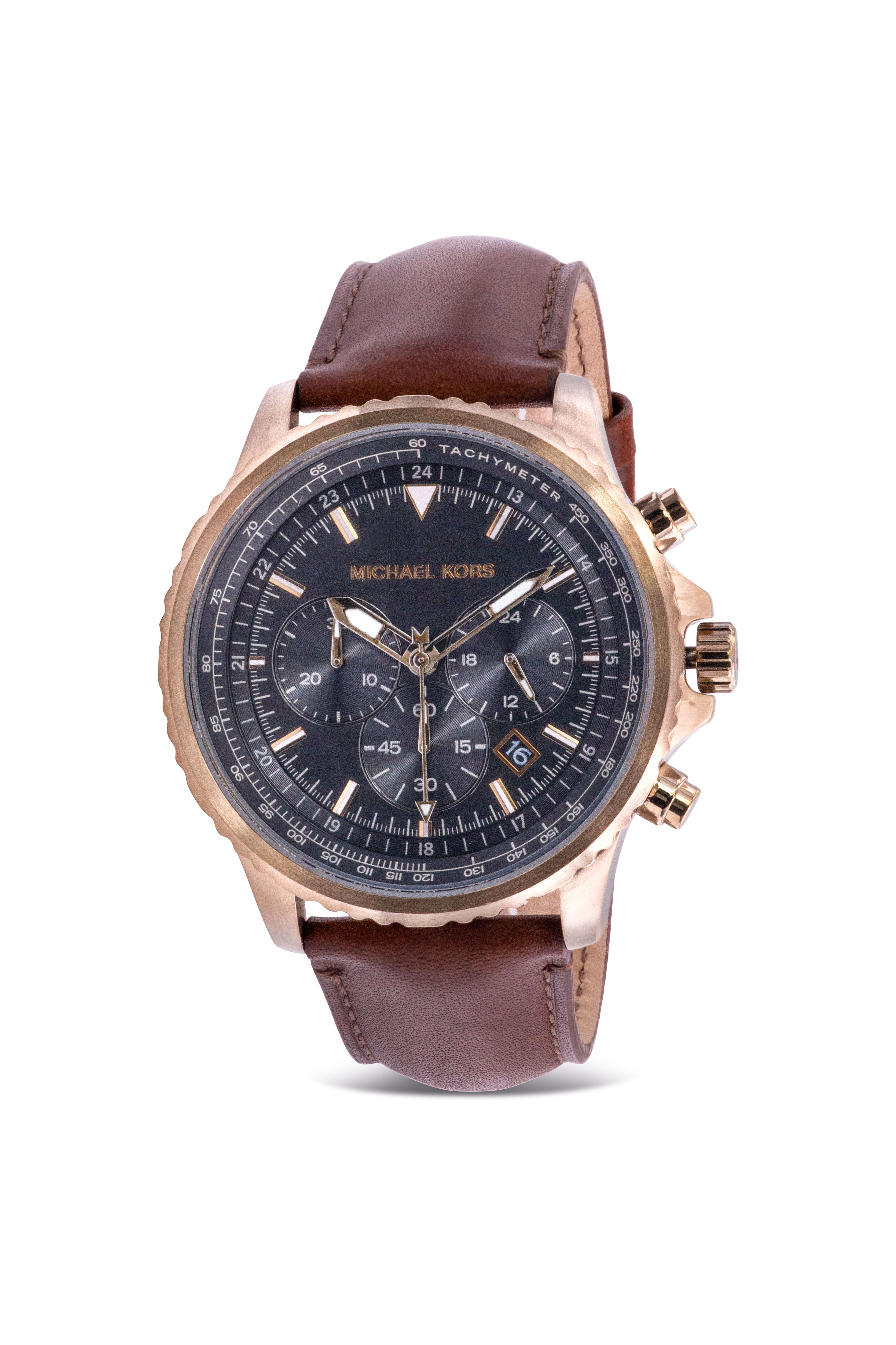 Michael Kors Cortlandt Chronograph Brown Leather Mens Watch MK8906