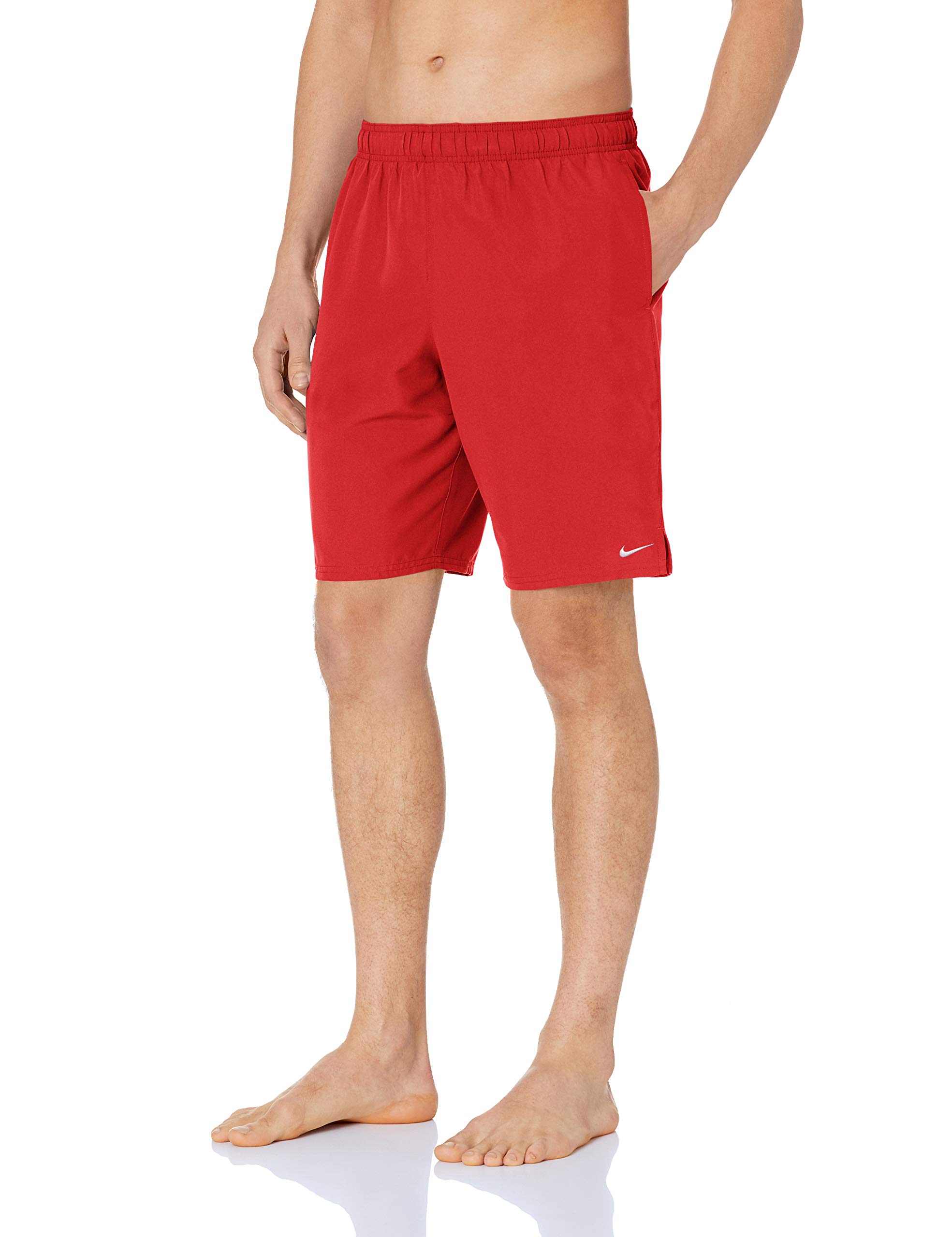 Nike Mens Solid Lap 9 Inch Volley Short Swim Trunk - University Red White - M