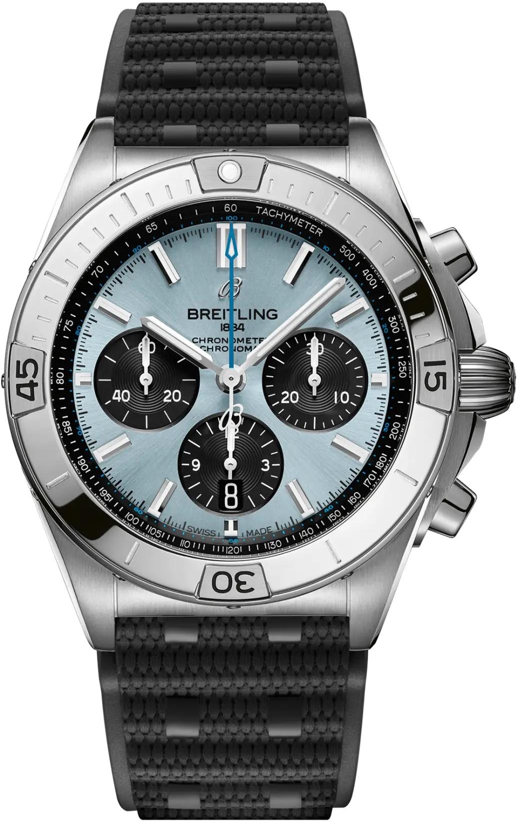 Breitling Chronomat B01 42 Ice Blue Dial Rubber Automatic Mens Watch