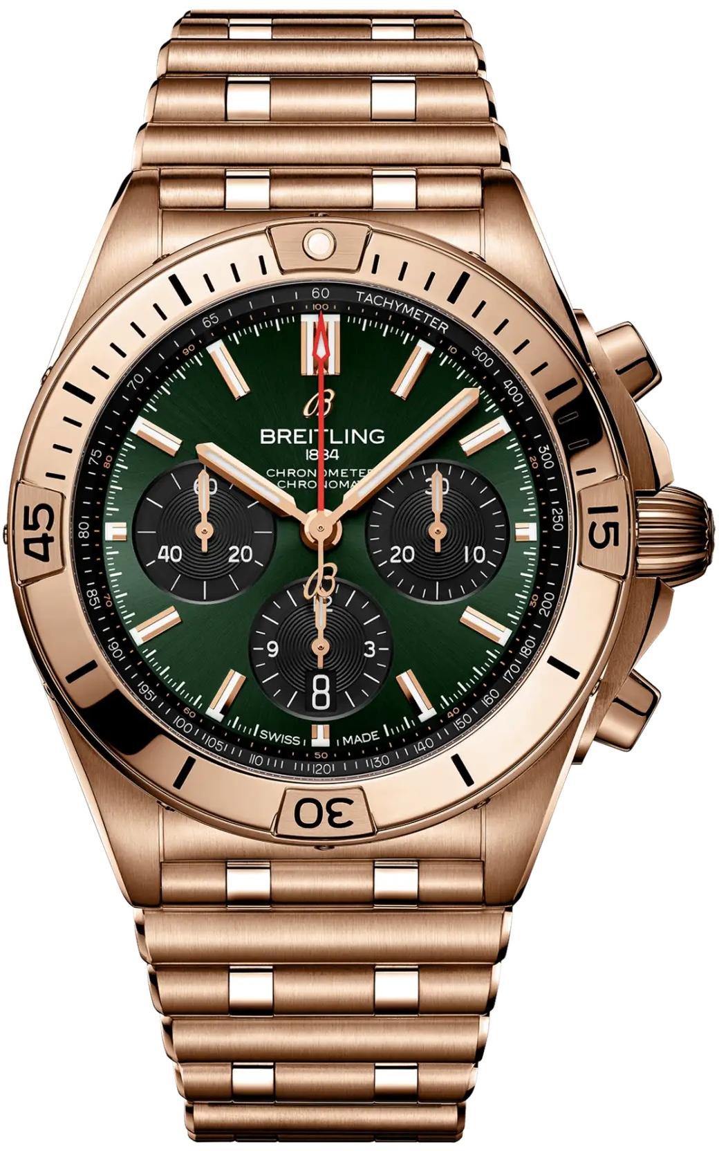 Breitling Chronomat B01 42 Green Dial Red Gold Automatic Mens Watch