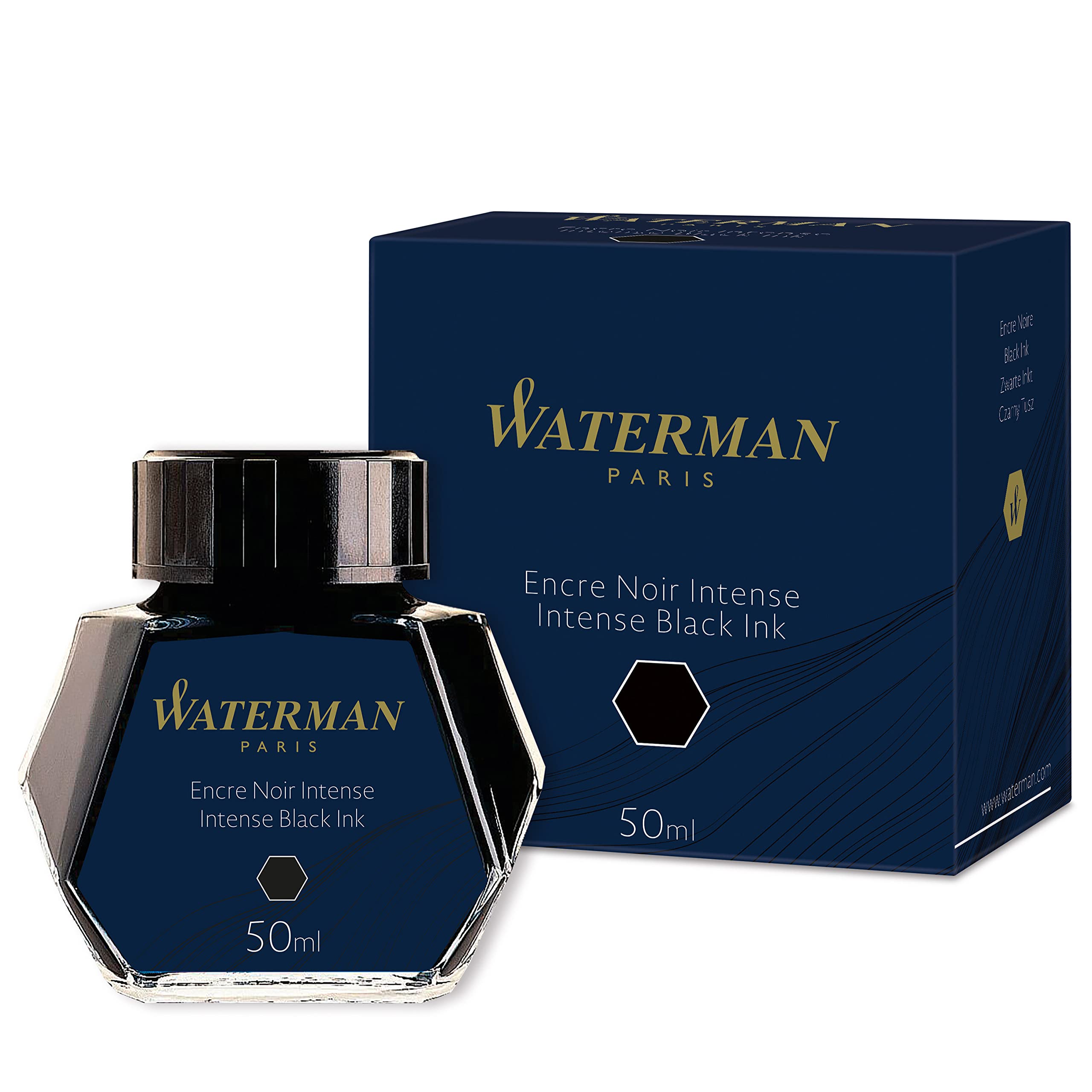 Waterman 50ml Ink Bottle for Fountain Pens - Intense Black Ink