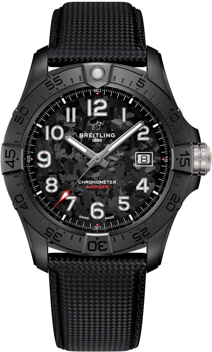 Breitling Avenger Automatic 42 Night Mission Black Dial Leather Automatic Mens Watch