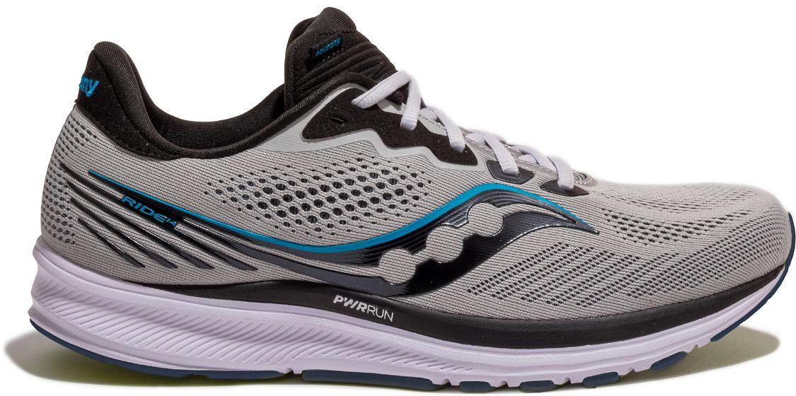 Saucony Mens Ride 14 Running Shoe - Fog/Black/Storm - 9