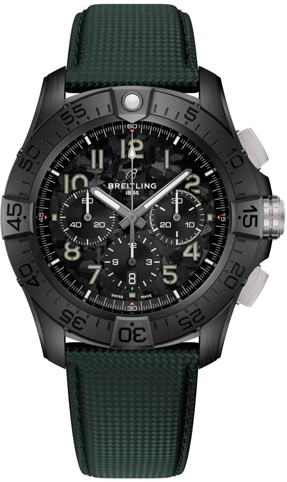 Breitling Super Avenger B01 Chronograph 46 Night Mission Black Dial Leather Automatic Mens Watch