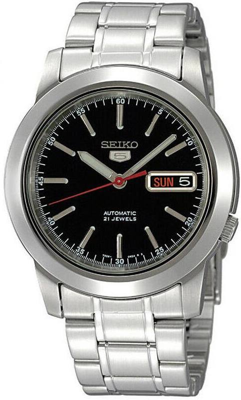 Seiko Mens Seiko 5 Automatic Black Dial Stainless Steel Watch SNKE53
