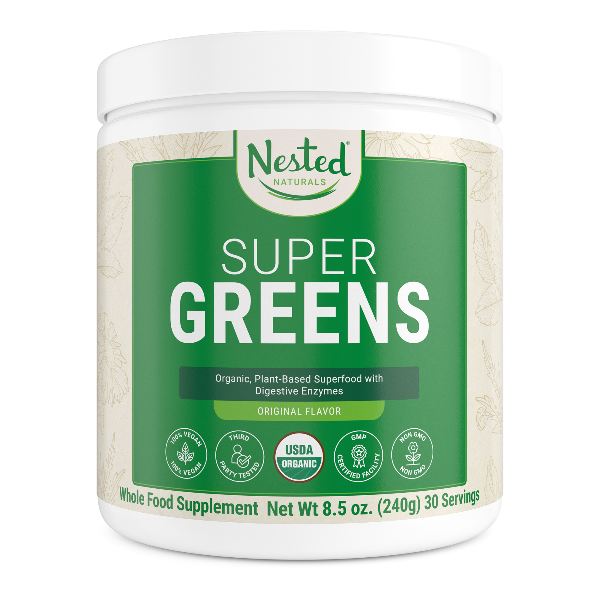 SUPER GREENS Veggie Greens Superfood - 20 Organic Ingredients - Non-GMO No Soy