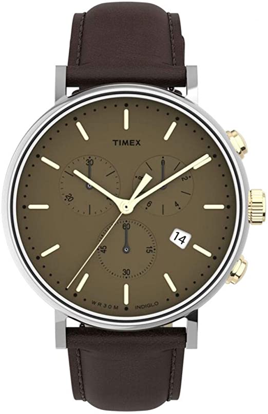 Timex Fairfield Chrono 41mm Two-toned Case Khaki Dial Khaki Leather Strap