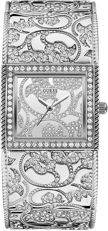 GUESS Crystal Filigree Silver-Tone Bangle Ladies Watch U0256L1