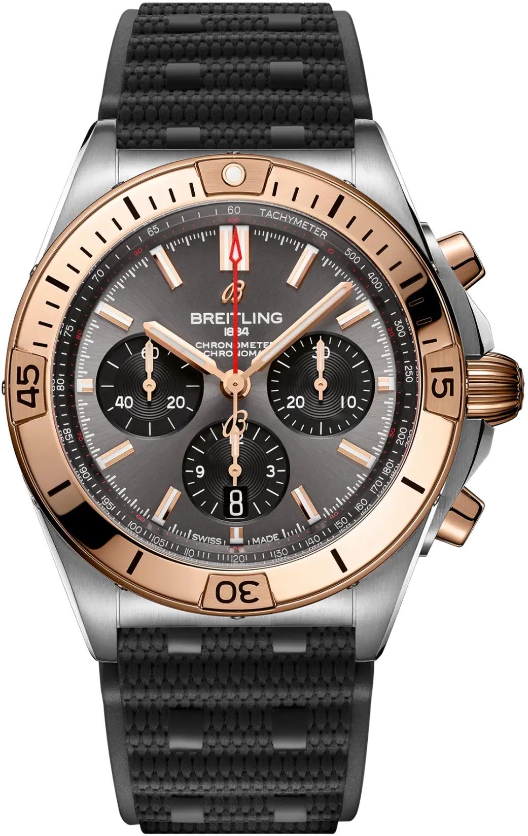 Breitling Chronomat B01 42 Grey Dial Two-Tone Gold Rubber Automatic Mens Watch