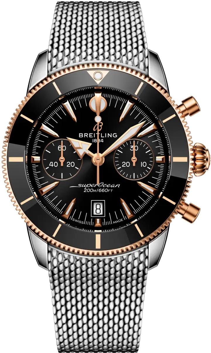 Breitling Superocean Heritage B01 Chronograph 42 Black Dial Two-Tone Gold Steel Automatic Mens Watch