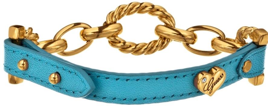 GUESS Blue Leather Chain-Link Bracelet UBB21328