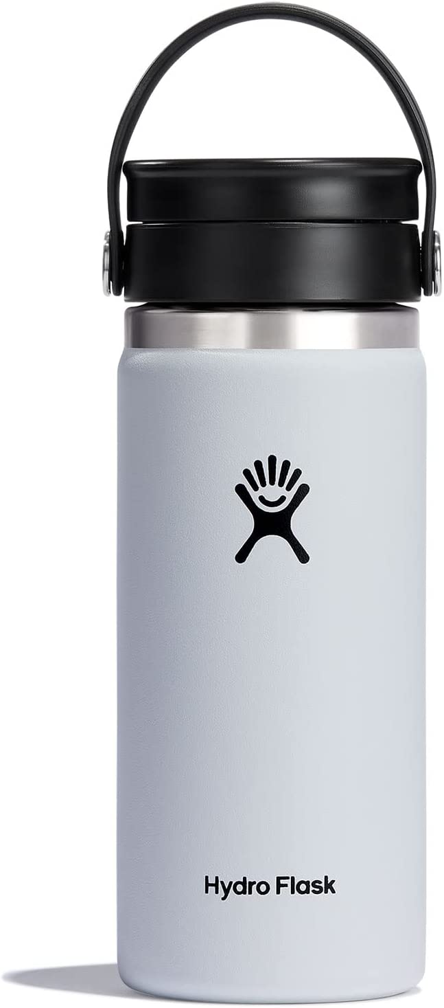 Hydro Flask Wide Mouth with Flex Sip Lid - Insulated 16 Oz Water Bottle Travel Cup Coffee Mug - White