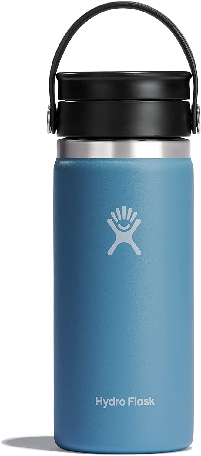 Hydro Flask Wide Mouth with Flex Sip Lid - Insulated 16 Oz Water Bottle Travel Cup Coffee Mug - Rain