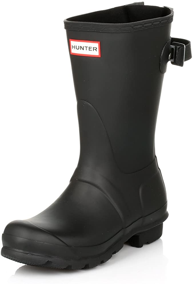 HUNTER Womens Original Short Back Adjustable Rain Boots - Black - 6