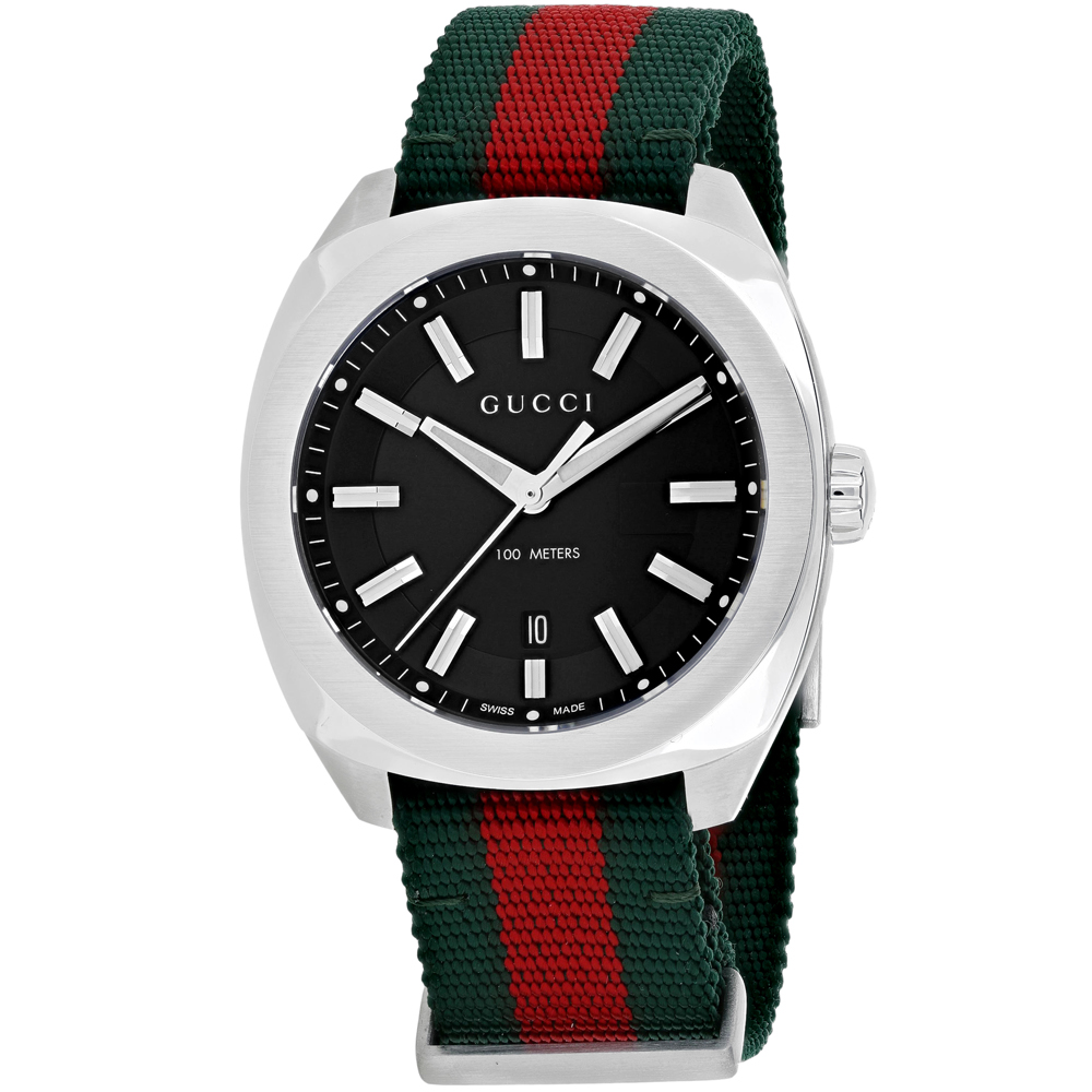 Gucci Green-Red-Green Web Nylon Mens Watch YA142305