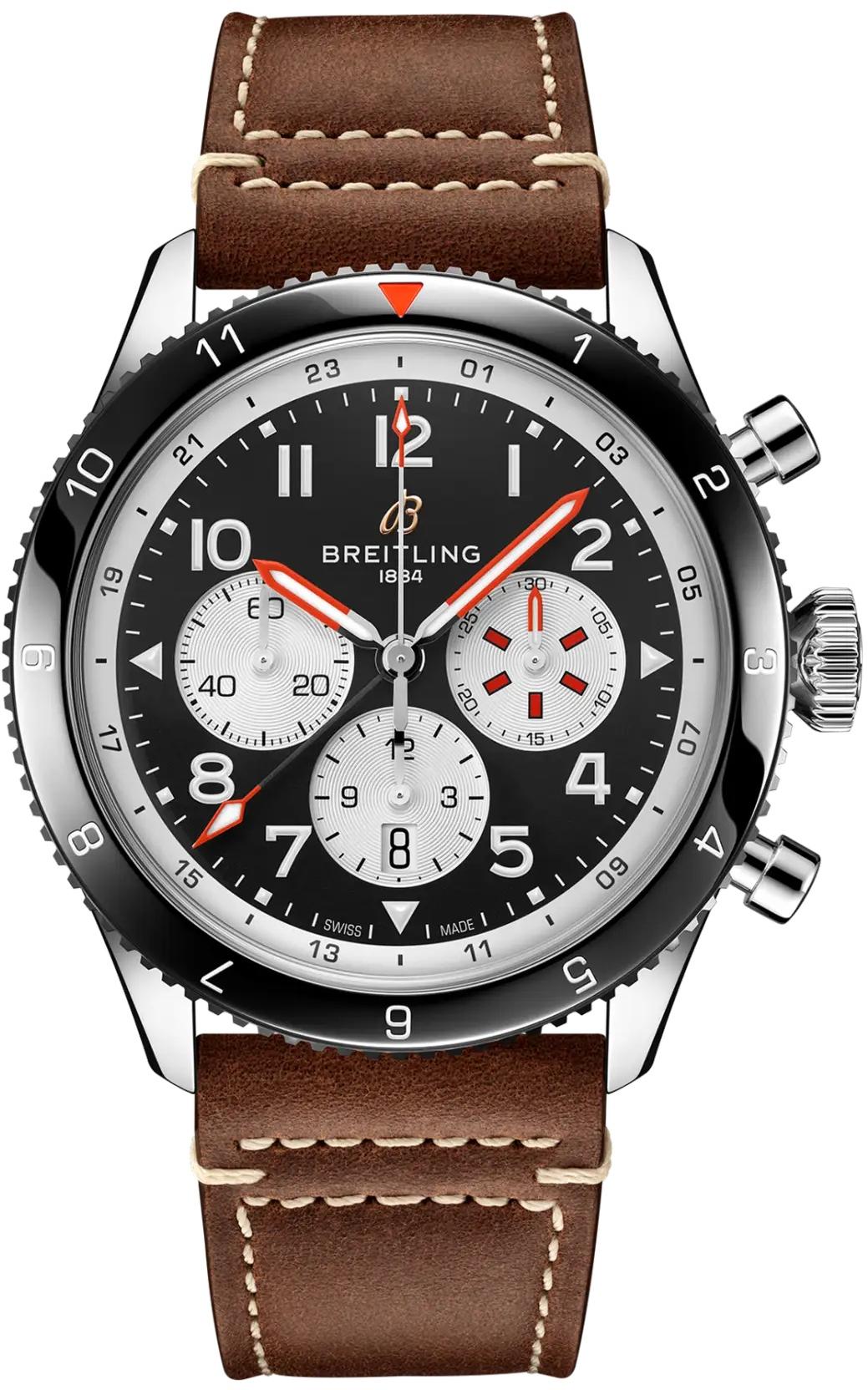 Breitling Super AVI B04 Chronograph GMT 46 Mosquito Black Dial Leather Automatic Mens Watch