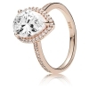PANDORA Ring in PANDORA Rose with 1 claw-set pear-cut CZ and 46 bead-set clear CZ