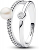 Pandora Treated Freshwater Cultured Pearl & Pave Double Band Ring