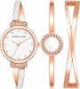 Anne Klein Rose Gold-Tone White X-Shaped Bangle Crystal Accent Set Ladies Watch AK/3292WTST