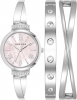 Anne Klein Silver-Tone Pink Mother-of-Pearl Crystal Lug Bangle Set Ladies Watch AK/2245PKST