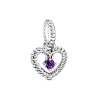 PANDORA Purple Beaded Heart Dangle Charm - 798854C03