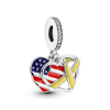 Pandora Heart, Flag & Remembrance Ribbon Double Dangle Charm