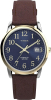 Timex Mens Easy Reader 35mm Watch - Brown Strap Blue Dial Silver-Tone Case