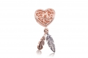 PANDORA Openwork Heart & Two Feathers Dreamcatcher Charm