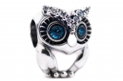 PANDORA Owl Sterling Silver Charm With Bright Cobalt Blue Crystal - 798397NBCB