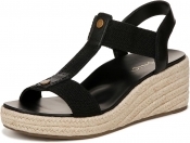 Vionic Womens Calera Wedge Sandal - Black Leather - 10