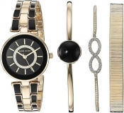 Anne Klein Gold-Tone and Black Link Bracelet Crystal Inner Ring Ladies Watch AK/3286BKST