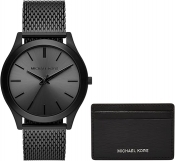 Michael Kors Runway Black Stainless Steel Mesh Mens Watch and Wallet Gift Set MK1085SET