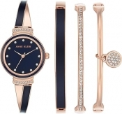 Anne Klein Rose Gold-Tone Navy Blue X-Shaped Bangle Set Ladies Watch AK/2716NVST