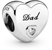 PANDORA Heart charm in sterling silver with clear CZ and engraveng Dad?