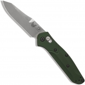 Benchmade Mini Osborne Folding Knife 2.92 Inch S30V Satin Plain Blade - Green Aluminum Handle